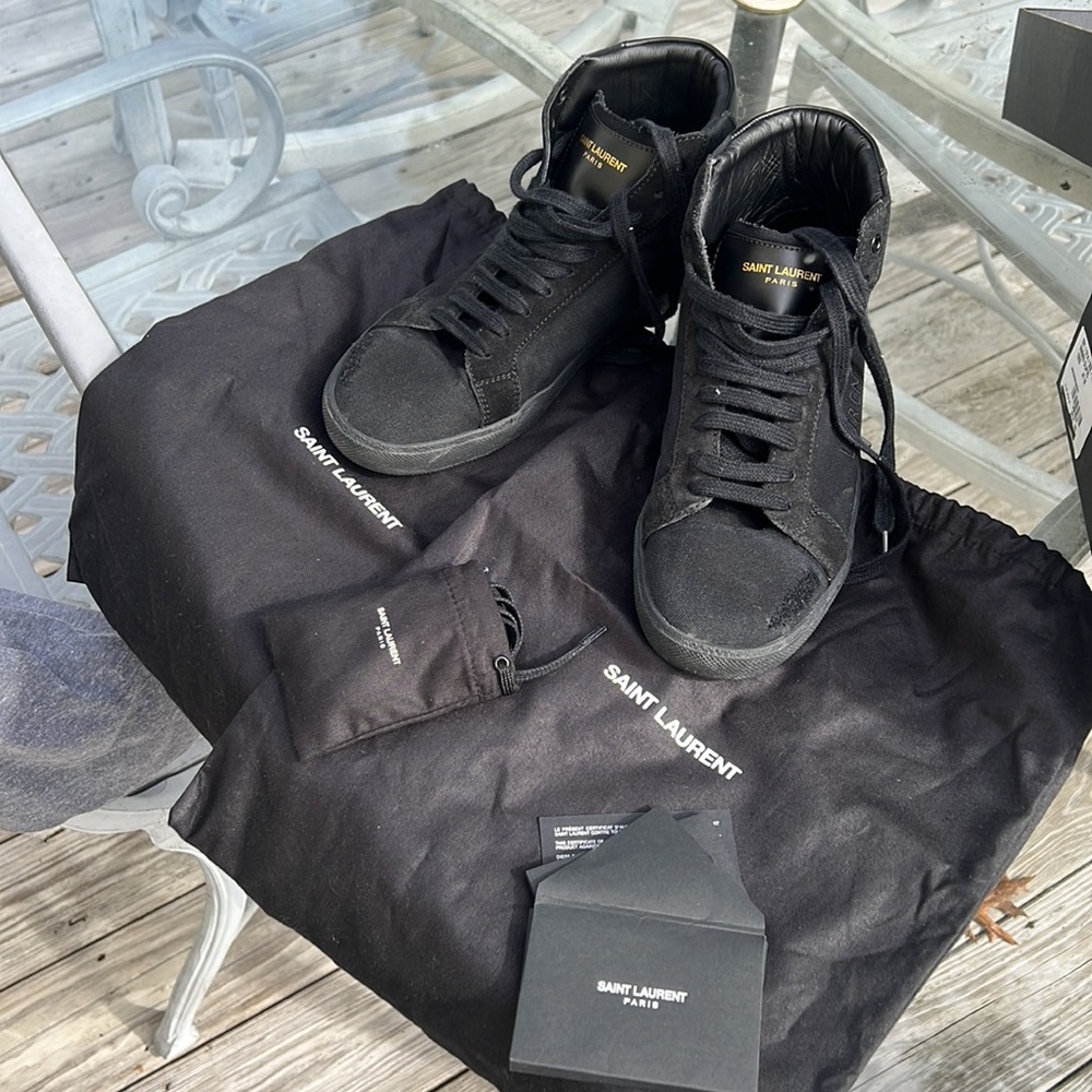 (SOLD) SAINT LAURENT SL/06 M Black Canvas and leather  distressed Sneakers - Picture 7 of 15